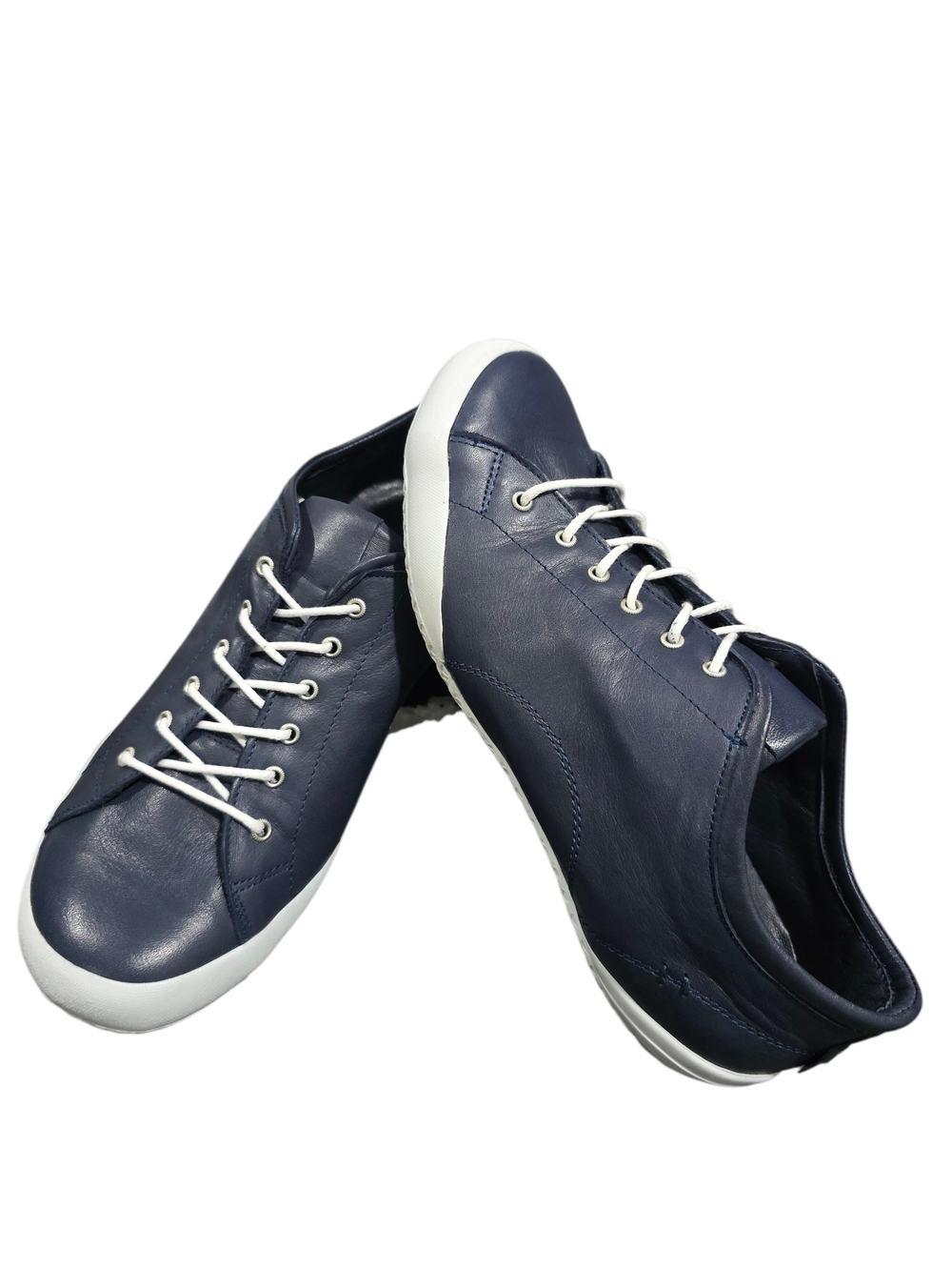 Andrea Conti Women's  Navy Leather Low-Top Sneakers with White Trim Eu Size 40